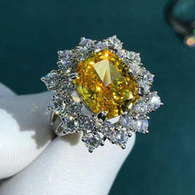 Load image into Gallery viewer, 6 Carat Cushion cut Moissanite Ring Deep Yellow VVS Halo
