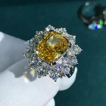 Load image into Gallery viewer, 6 Carat Cushion cut Moissanite Ring Deep Yellow VVS Halo