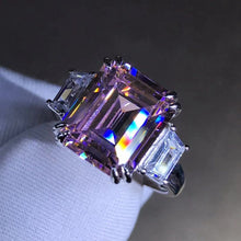 Load image into Gallery viewer, 5 Carat Emerald Cut Pink Double Prong Three Stone VVS Moissanite Ring