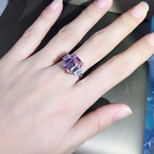 Load image into Gallery viewer, 5 Carat Emerald Cut Pink Double Prong Three Stone VVS Moissanite Ring
