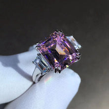 Load image into Gallery viewer, 5 Carat Emerald Cut Pink Double Prong Three Stone VVS Moissanite Ring