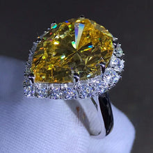 Load image into Gallery viewer, 10 Carat Pear Cut Moissanite Ring Rare Vivid Yellow VVS Halo