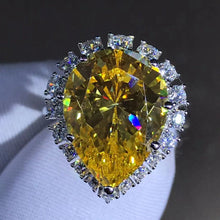 Load image into Gallery viewer, 10 Carat Pear Cut Moissanite Ring Rare Vivid Yellow VVS Halo