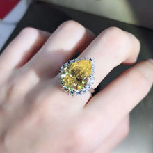 Load image into Gallery viewer, 10 Carat Pear Cut Moissanite Ring Rare Vivid Yellow VVS Halo