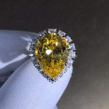Load image into Gallery viewer, 10 Carat Pear Cut Moissanite Ring Rare Vivid Yellow VVS Halo