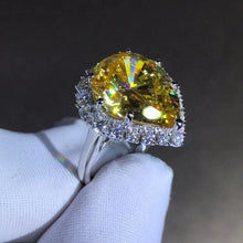 Load image into Gallery viewer, 10 Carat Pear Cut Moissanite Ring Rare Vivid Yellow VVS Halo
