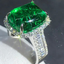 Load image into Gallery viewer, BOLD 7 Carat Big Cabochon Cut Lab Grown Emerald Ring - 4 Claw Halo Wide Band Pave 9K, 14K, 18K Solid Gold and 950 Platinum