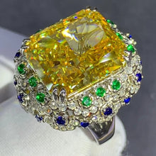 Load image into Gallery viewer, 15 Carat Radiant Cut Moissanite Ring Deep Yellow VVS Double Claw