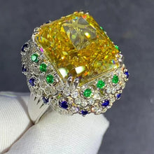 Load image into Gallery viewer, 15 Carat Radiant Cut Moissanite Ring Deep Yellow VVS Double Claw