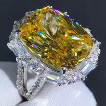Load image into Gallery viewer, 10 Carat Cushion Cut Moissanite Ring Deep Yellow VVS Halo Split Shank