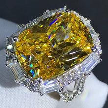 Load image into Gallery viewer, 10 Carat Cushion Cut Moissanite Ring Deep Yellow VVS Halo Split Shank
