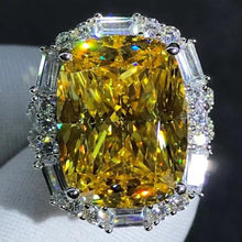 Load image into Gallery viewer, 10 Carat Cushion Cut Moissanite Ring Deep Yellow VVS Halo Split Shank