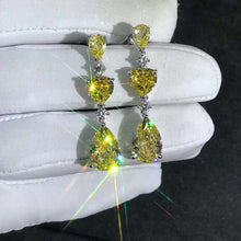 Load image into Gallery viewer, 6 Carat Yellow Pear &amp; Heart Cut Moissanite Drop Earrings