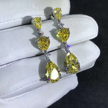 Load image into Gallery viewer, 6 Carat Yellow Pear &amp; Heart Cut Moissanite Drop Earrings