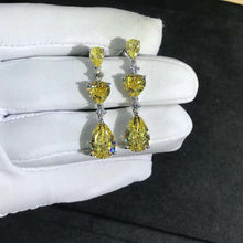 Load image into Gallery viewer, 6 Carat Yellow Pear &amp; Heart Cut Moissanite Drop Earrings