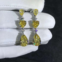 Load image into Gallery viewer, 6 Carat Yellow Pear &amp; Heart Cut Moissanite Drop Earrings