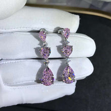 Load image into Gallery viewer, 6 Carat Pink Pear &amp; Heart Cut Moissanite Drop Earrings