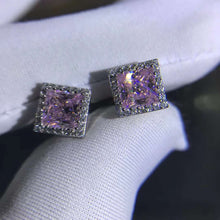 Load image into Gallery viewer, 1 Carat Pink Square Radiant Cut Halo Moissanite Stud Earrings
