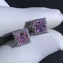 Load image into Gallery viewer, 1 Carat Pink Square Radiant Cut Halo Moissanite Stud Earrings