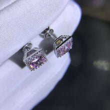 Load image into Gallery viewer, 1 Carat Pink Square Radiant Cut Halo Moissanite Stud Earrings