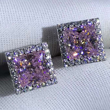 Load image into Gallery viewer, 1 Carat Pink Square Radiant Cut Halo Moissanite Stud Earrings