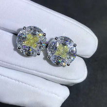 Load image into Gallery viewer, 5+5 Carat Yellow Radiant &amp; Colorless Marquise Halo Moissanite Stud Earrings