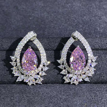 Load image into Gallery viewer, 4 Carat Pink Pear Cut Double Halo VVS Moissanite Stud Earrings