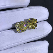 Load image into Gallery viewer, 4 Carat Yellow Cushion Cut Solitaire VVS Moissanite Stud Earrings