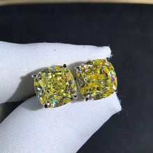 Load image into Gallery viewer, 4 Carat Yellow Cushion Cut Solitaire VVS Moissanite Stud Earrings