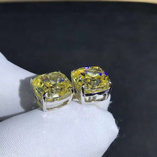Load image into Gallery viewer, 4 Carat Yellow Cushion Cut Solitaire VVS Moissanite Stud Earrings