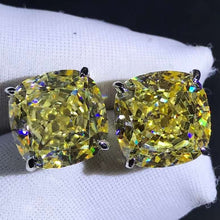 Load image into Gallery viewer, 4 Carat Yellow Cushion Cut Solitaire VVS Moissanite Stud Earrings