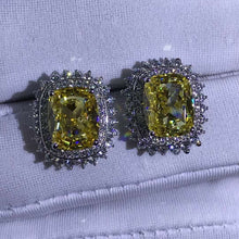 Load image into Gallery viewer, 3 Carat Yellow Cushion Cut Starburst Double Halo Moissanite Stud Earrings