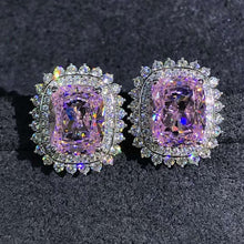 Load image into Gallery viewer, 3 Carat Pink Cushion Cut Starburst Double Halo Moissanite Stud Earrings