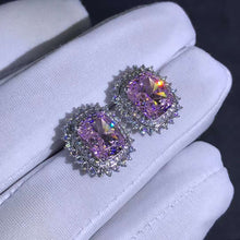 Load image into Gallery viewer, 3 Carat Pink Cushion Cut Starburst Double Halo Moissanite Stud Earrings