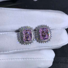 Load image into Gallery viewer, 3 Carat Pink Cushion Cut Starburst Double Halo Moissanite Stud Earrings