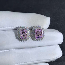 Load image into Gallery viewer, 3 Carat Pink Cushion Cut Starburst Double Halo Moissanite Stud Earrings