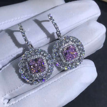 Load image into Gallery viewer, 2 Carat Pink Radiant Double Halo Moissanite Latch Back Dangling Earrings