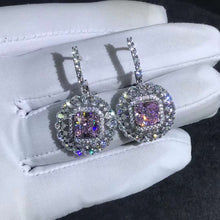 Load image into Gallery viewer, 2 Carat Pink Radiant Double Halo Moissanite Latch Back Dangling Earrings