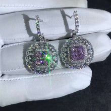 Load image into Gallery viewer, 2 Carat Pink Radiant Double Halo Moissanite Latch Back Dangling Earrings