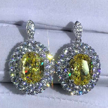 Load image into Gallery viewer, 3 Carat Yellow Oval Cut Double Halo VVS Moissanite Drop Earrings