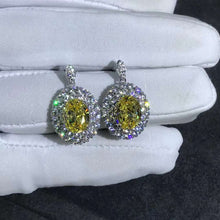 Load image into Gallery viewer, 3 Carat Yellow Oval Cut Double Halo VVS Moissanite Drop Earrings