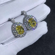 Load image into Gallery viewer, 3 Carat Yellow Oval Cut Double Halo VVS Moissanite Drop Earrings