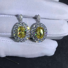 Load image into Gallery viewer, 3 Carat Yellow Oval Cut Double Halo VVS Moissanite Drop Earrings