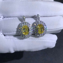 Load image into Gallery viewer, 3 Carat Yellow Oval Cut Double Halo VVS Moissanite Drop Earrings