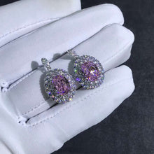 Load image into Gallery viewer, 3 Carat Pink Oval Cut Halo VVS Moissanite Drop Earrings