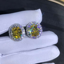 Load image into Gallery viewer, 15 Carat TW Yellow Oval Cut Halo VVS Moissanite Stud Earrings