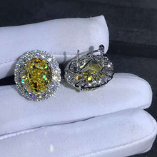 Load image into Gallery viewer, 15 Carat TW Yellow Oval Cut Halo VVS Moissanite Stud Earrings