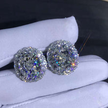 Load image into Gallery viewer, 15 Carat TW K-M Colorless Oval Cut Halo VVS Moissanite Omega Clip Back Stud Earring