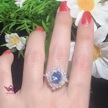 Load image into Gallery viewer, Oval Cut Blue Color Starburst Moissanite Ring and Band