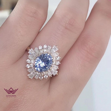 Load image into Gallery viewer, Oval Cut Blue Color Starburst Moissanite Ring and Band
